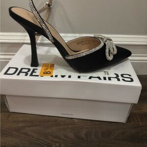 Dream Pairs Black Heels with Sparkling Bow